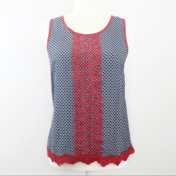 Skies Are Blue Tops -  Skies are Blue Embroidered Lace Leaf Tank A12